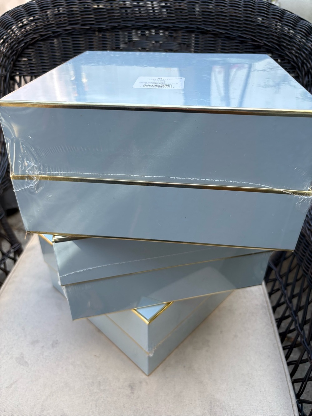 Glossy Light Blue Gift Boxes with Gold Trim - Set of 3 - Picture 4 of 4